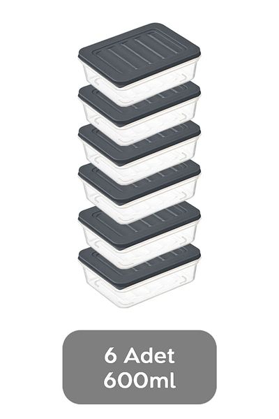 SAVLAR 6-Piece Anthracite Refrigerator Organizer - Suitable for Microwave and Freeze, 600 ml Storage Container