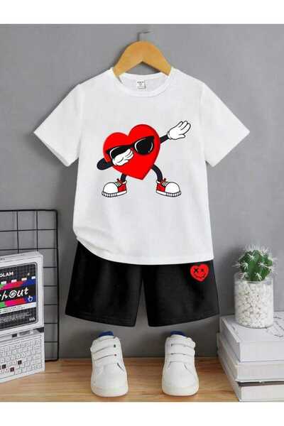 VESTIR BIEN Heart Printed 100% Cotton Kids Bottom-Top Set