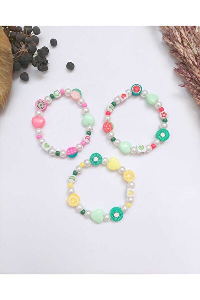 REN AKSESUAR Kız Çocuk İncili, Meyve Fimolu Bileklik Set 3 adet