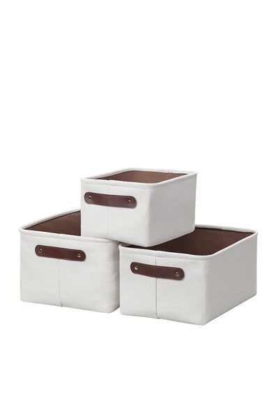 Lawazim مجموعة سلال تخزين مكونة من 3 قطع باللون الأبيض العادي - صناديق تنظيم ...