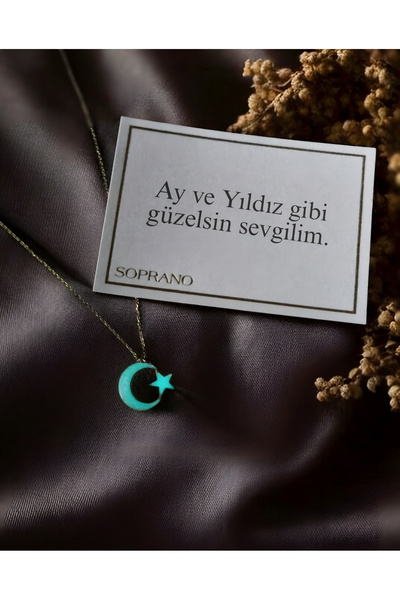 Soprano Silver Gece Parlayan AY YILDIZ Kolye 925 Ayar Gümüş