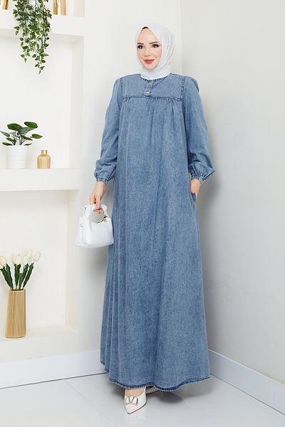 Pamuk Butik Γυναικείο τζιν φόρεμα με κορδόνι με λεπτομέρειες