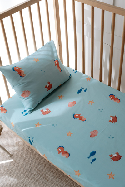 Lollie Baby&Kids 60X120 cm Baby Crib, Park Bed Fitted Sheet Set - Ocean