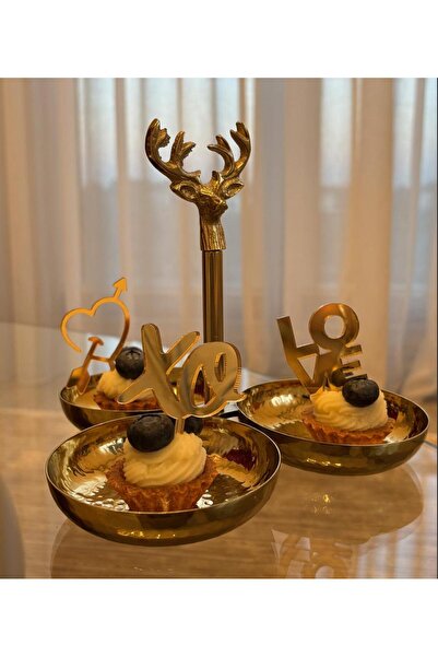 Tara Stüdyo Gold Aşk Cupcake Kek Ve Tatlı Süsleri Pasta Kürdanı 3'lü