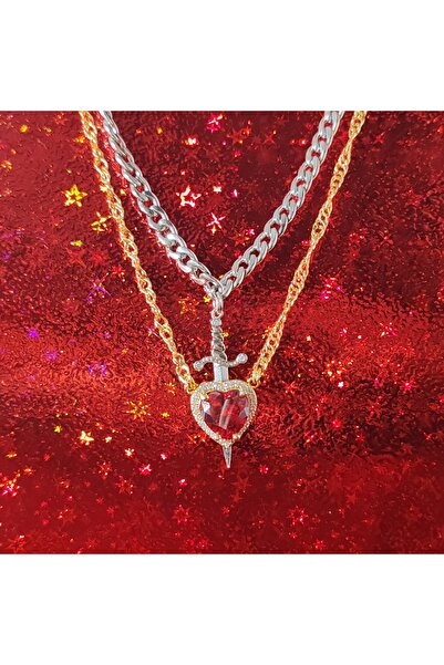 Reory Accessory Kılıç Kalp Çift Kolyesi Sevgili Kolyesi