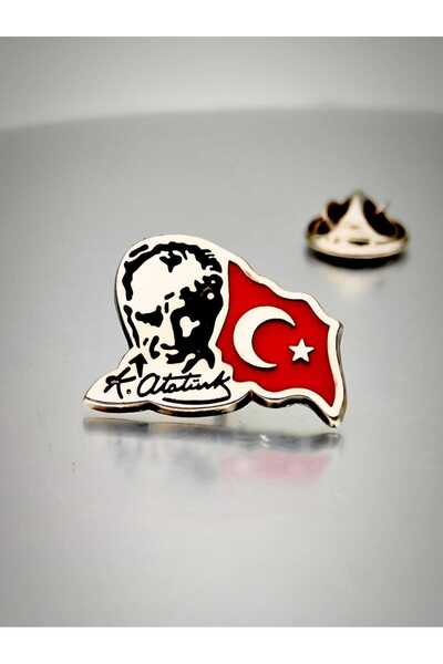 YÖRÜK TASARIM Atatürk&Bayrak Yaka Rozeti Krom Kaplama