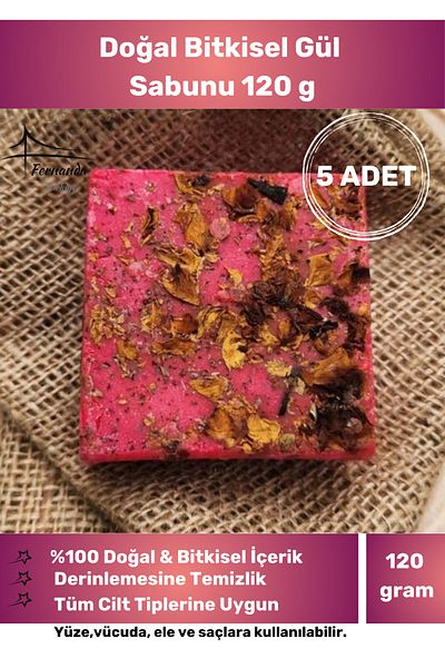 Fernanda 100% Natural Organic Rose Soap Handmade Face Hair Body Skin Original Herbal 120 g - 5 Pieces