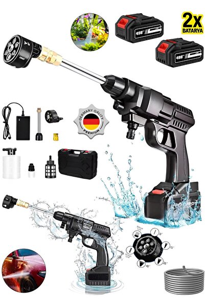 OG GERMANY STEEL 9850Rp ŞARJLI KÖPÜKLÜ OTO ARABA BAHÇE YIKAMA SULAMA TABANCASI YÜKSEK BASINÇLI ÇİFT AKÜLÜ