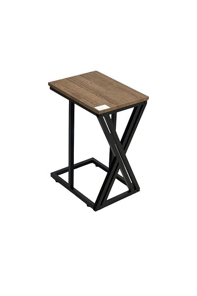 TrentonGCC Modern Industrial Side Table – Wooden Top with Black Metal X-Frame