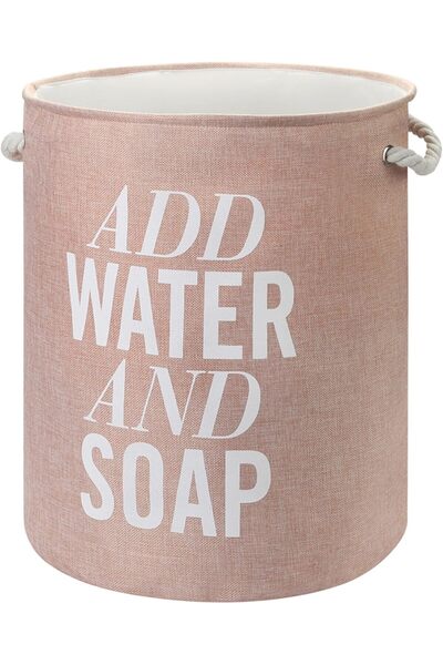 Lawazim سلة غسيل دائرية بأحرف مطبوعة - سلة تخزين باللون الأزرق الداكن مقاس 40×50 سم