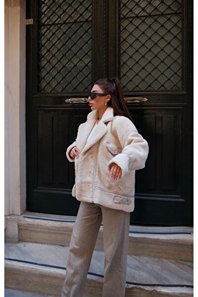 ForOre Μπεζ βελούδινη γούνα Joseph με επένδυση δερμάτινο παλτό με λεπτομέρειες