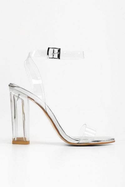 Shoeberry Srebrne buty damskie na obcasie - przezroczysty design