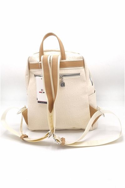 çantamgelsin Women's Embossed Printed Backpack with 9 Cream Compartments