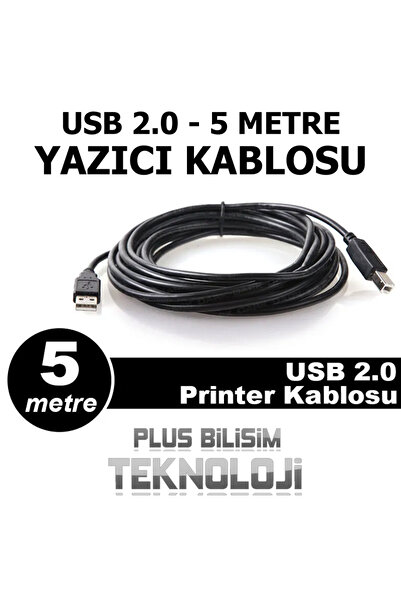 Plus Bilişim OEM Yazıcı Kablosu 5 Mt. USB 2.0 HP, Canon, Brother, Epson PC il...