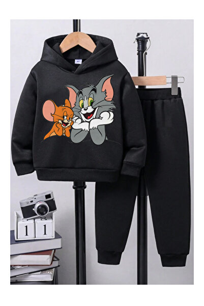 THEKONT طقم بدلة رياضية للأطفال من القطن السميك مطبوع عليه توم وجيري