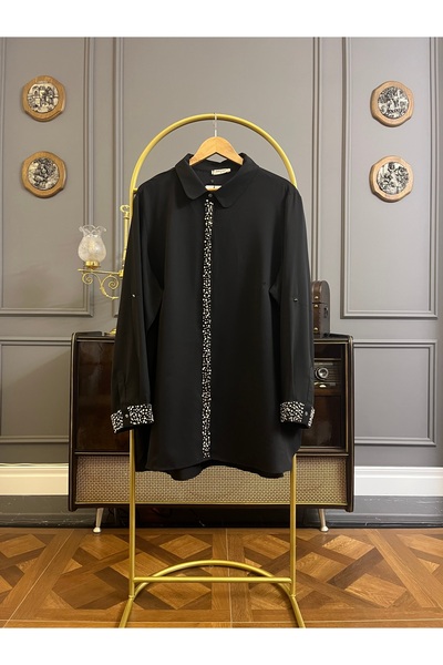 byFeyza El İşlemeli Krep Kumaş Abiye Gömlek