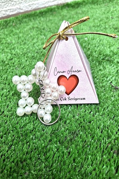 Emtory Home Mother's Day Special Pyramid Boxed Pearl Star Keychain - Mother's Day Gift - 10 Pieces