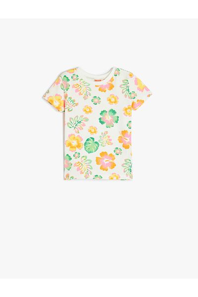 Koton Short Sleeve Floral Printed Crew Neck Cotton T-Shirt