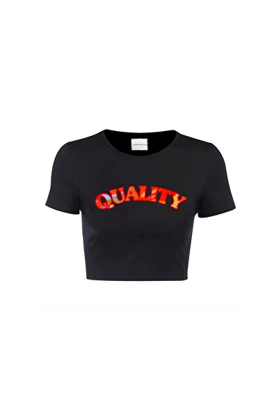 The One Shine Quality Siyah Crop T-shirt