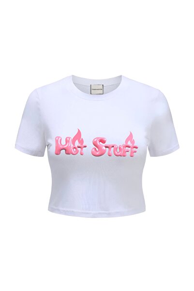 The One Shine Hot Beyaz Crop T-shirt