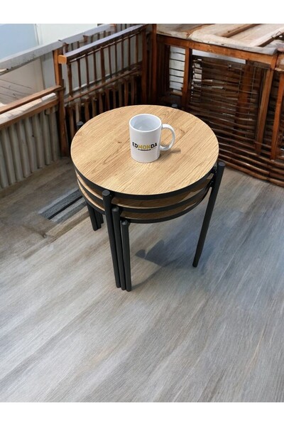 EDMONDA EV AKSESUAR ASYA ZİGON SEHPA 3LÜ SERVİS SEHPASI SİYAH METAL AYAK