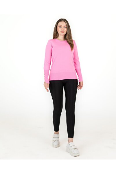 Sortie Pulover simplu roz guler rotund