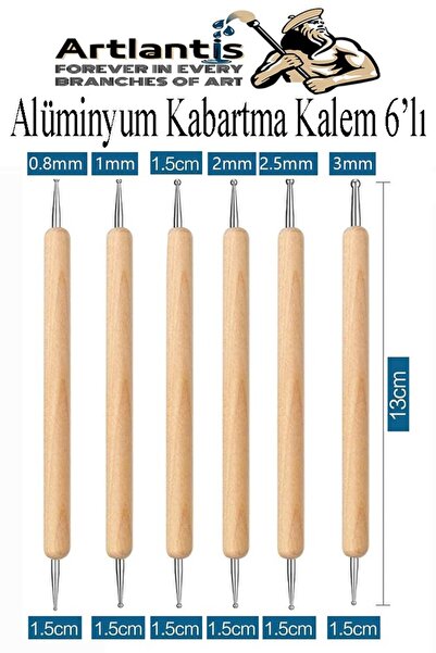 Artlantis Ahşap Alüminyum Kabartma Kalemi 6 lı 1 Paket Aliminyum Folyo Kabart...