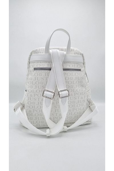 çantamgelsin Just Polo Women's White 9 Compartment Embossed Printed Backpack and Wallet Combination