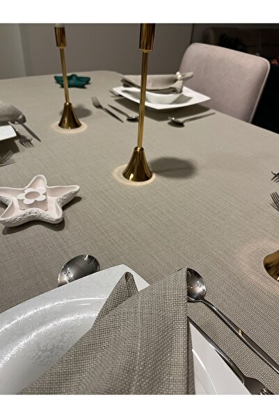 Zeren Home Stone Color Polyester Linen Etamine Laceless Tablecloth - Suitable for Processing