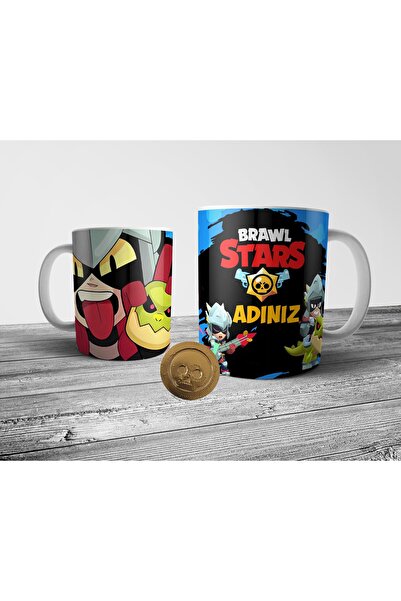 Pixxa Brawl Stars Draco Kişiye Özel İsimli Kupa Bardak ve Altın Coin Figür Seti