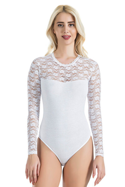Generic Brand ملابس داخلية Derya Lead Lace مطرزة بياقة بيضاوية وأكمام طويلة م...