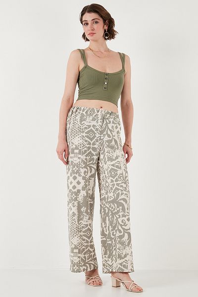 Lela Patterned Standard Fit High Waist Wide Leg Pants Pants 5869019