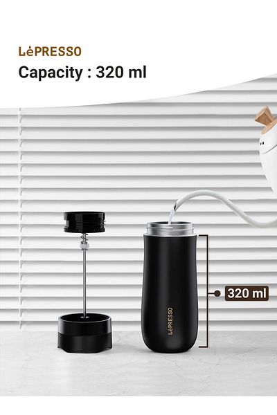 Lepresso Insulated Mug With French Press - Black