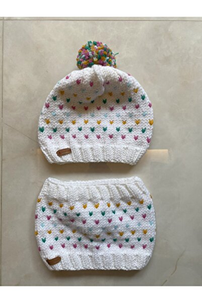 NATURAL BY HANDS Kız Çocuk El Örgüsü Yün Bere Boyunluk 2'li Set