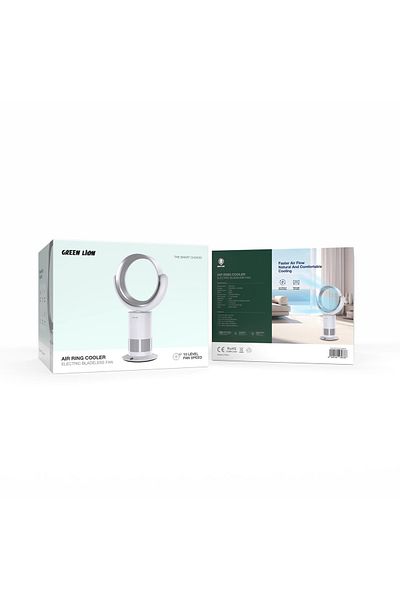Green Lion مروحة تبريد كهربائية بدون شفرات من Air Ring Cooling - بيضاء