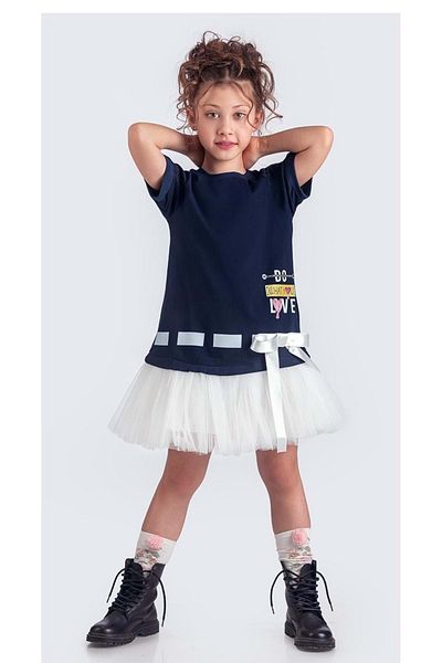 Mnk Baby&Kids Costum sport de vară pentru fete bleumarin - cu fustă tutu M00703