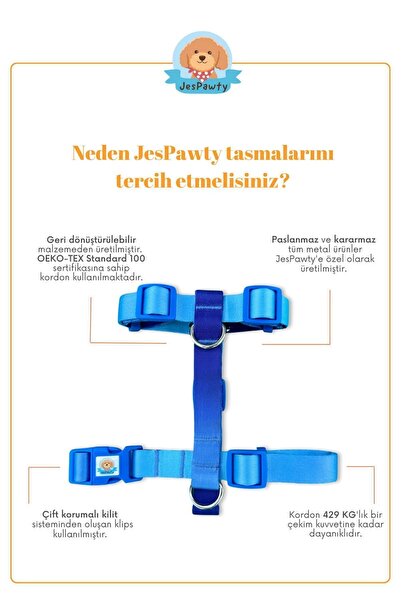 JesPawty Çizgili H Tipi Göğüs Tasması Ve Gezdirme Tasması Geliştirilmiş Güvenlikli Klips