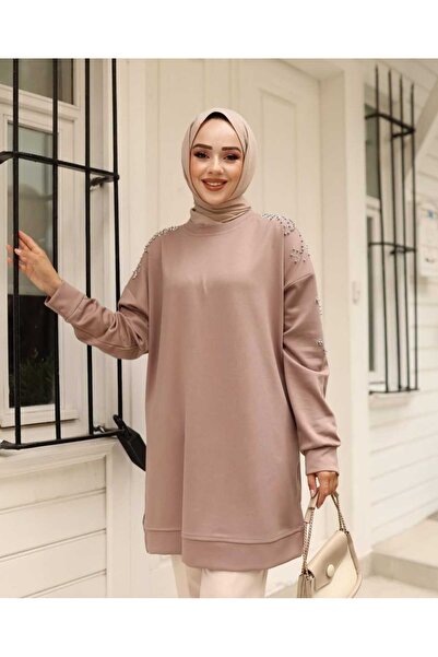 Yağmur Kolları Taş Detaylı Kadın tunik