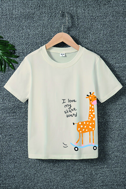 MYADA Tricou pentru băiat cu imprimeu girafe Snowboarder 22044