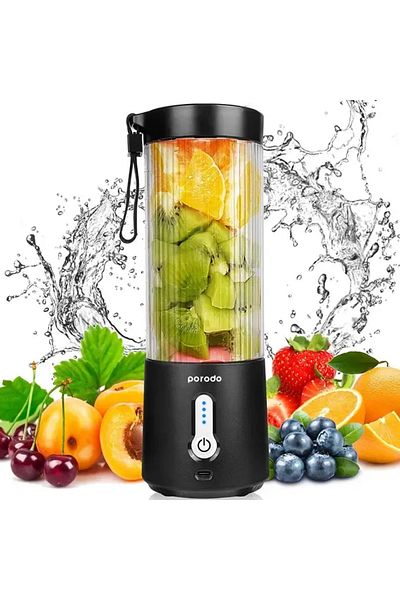 porodo Lifestyle Portable Blender With Extra Bottom Lid 450Ml - Black