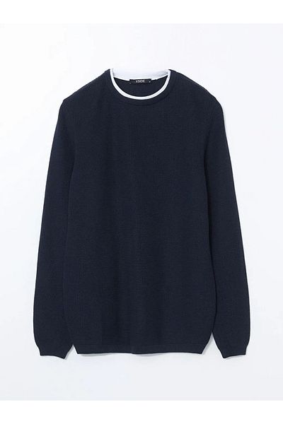 LC Waikiki XSIDE Marineblauer Langarm-Strickpullover für Herren mit Rundhalsausschnitt