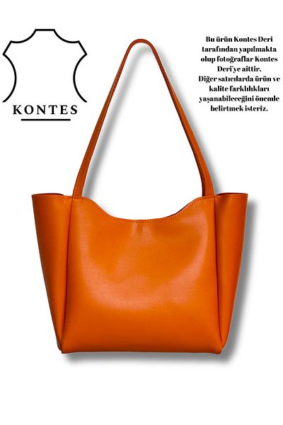 Kontes Women's Orange Shopper Hand and Shoulder Bag with Zipper and Snap Closure