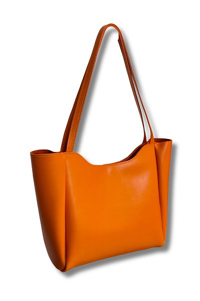 Kontes Women's Orange Shopper Hand and Shoulder Bag with Zipper and Snap Closure