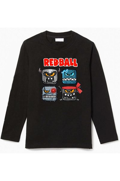 Efendioğlu Design Red Ball Long Sleeve Children's T-Shirt Black Unisex Cut