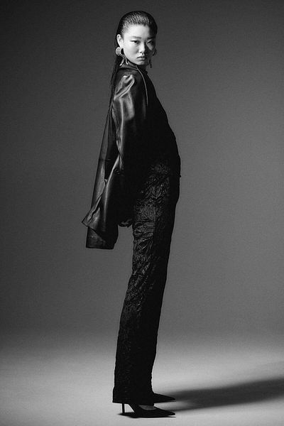 H&M Flared crushed velour trousers