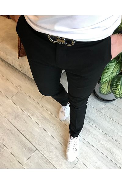 TerziAdemAltun Italian Cut Slim Fit Seasonal Men's Black Fabric Trousers T3604