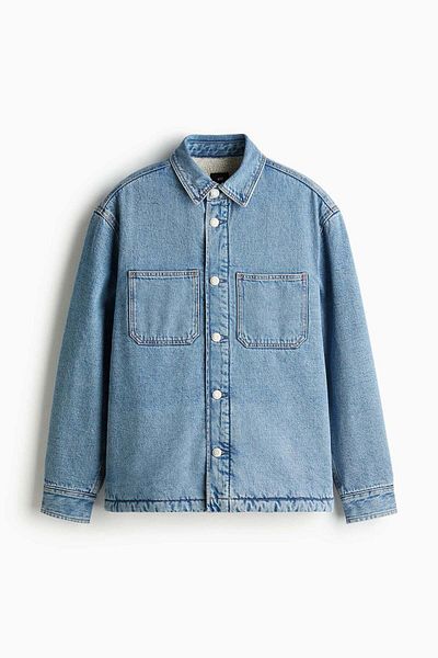 H&M Regular Fit Teddy-lined Denim Overshirt