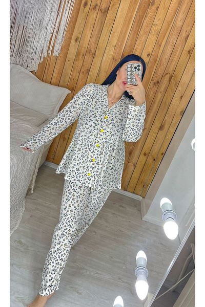 Pijamapartisi Flower Patterned Comfortable Wide Fit Maternity Pajama Set (Wide Fit)