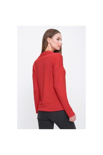 Pasaklı Giyim Kadın Kırmızı Polo Yaka Rahat Bluz 2749160