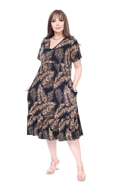 MELSAY Women's V-Neck Short Sleeve Black Spike Pattern Skirt Ruffled Robe Dress